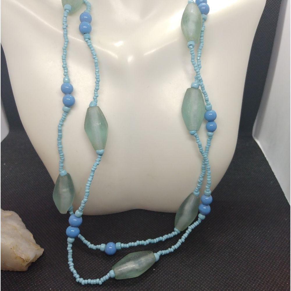 Ice queen blue glass lantern‎ beaded necklace